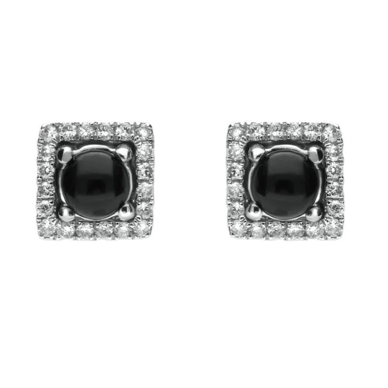 18ct White Gold Whitby Jet and Diamond Adjustable Earrings sold by C.W. Sellors
