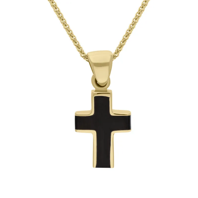 9ct Yellow Gold Whitby Jet Small Channel Set Cross Necklace D sold by C.W. Sellors