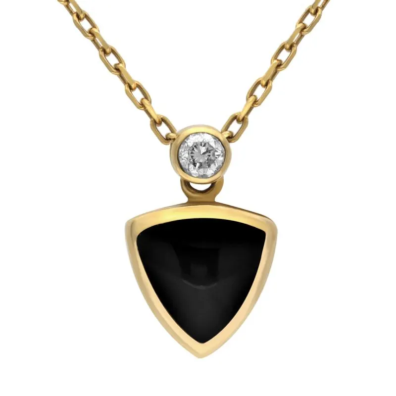 18ct Yellow Gold Whitby Jet Diamond Curved Triangle Necklace sold by C.W. Sellors