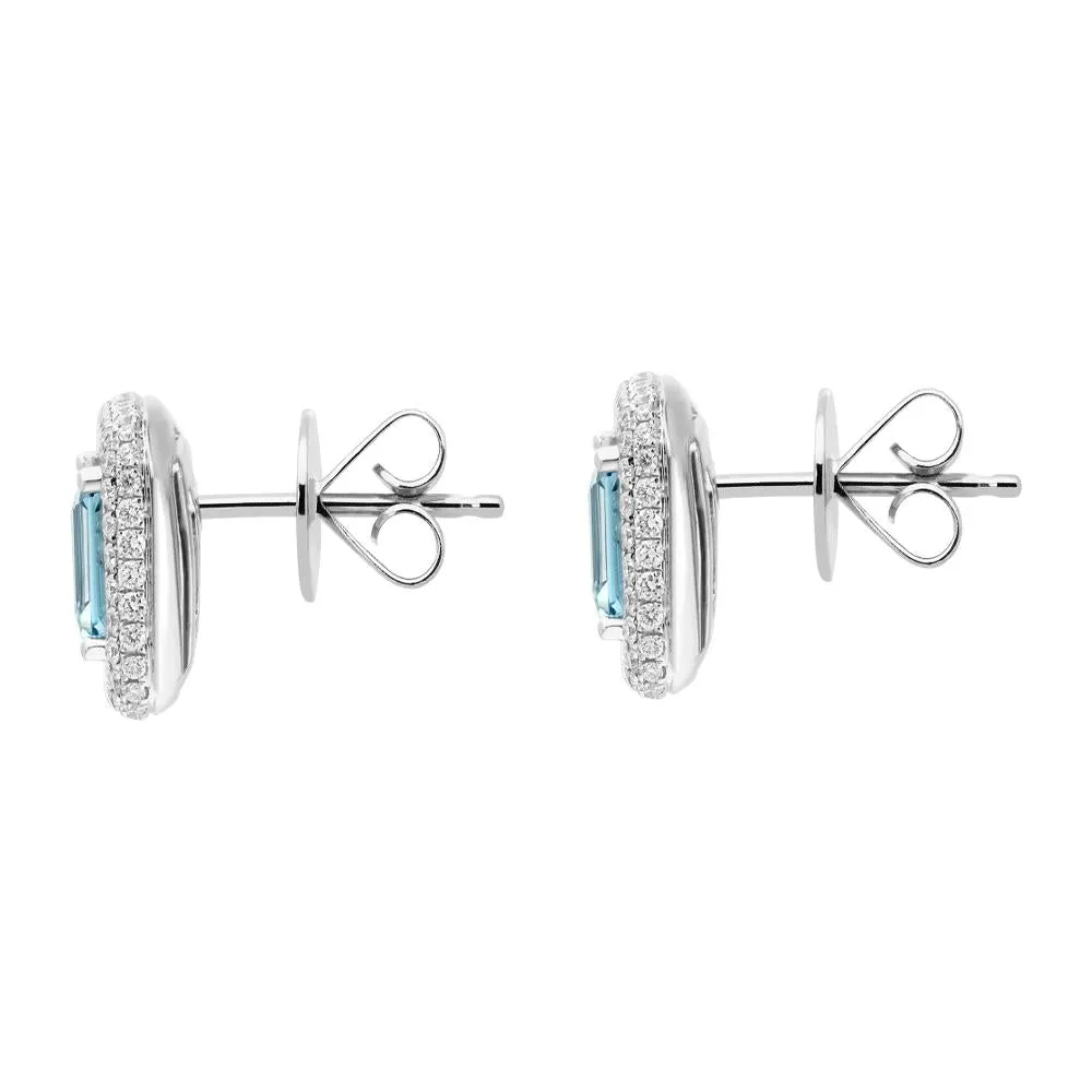 18ct White Gold 1.44ct Aquamarine 0.57ct Diamond Cushion Stud Earrings sold by C.W. Sellors product image thumbnail 2
