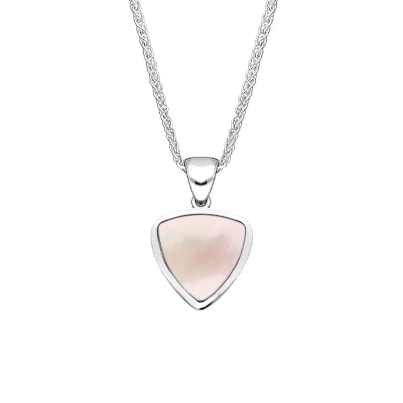 Sterling Silver Pink Mother of Pearl Small Curved Triangle Necklace sold by C.W. Sellors