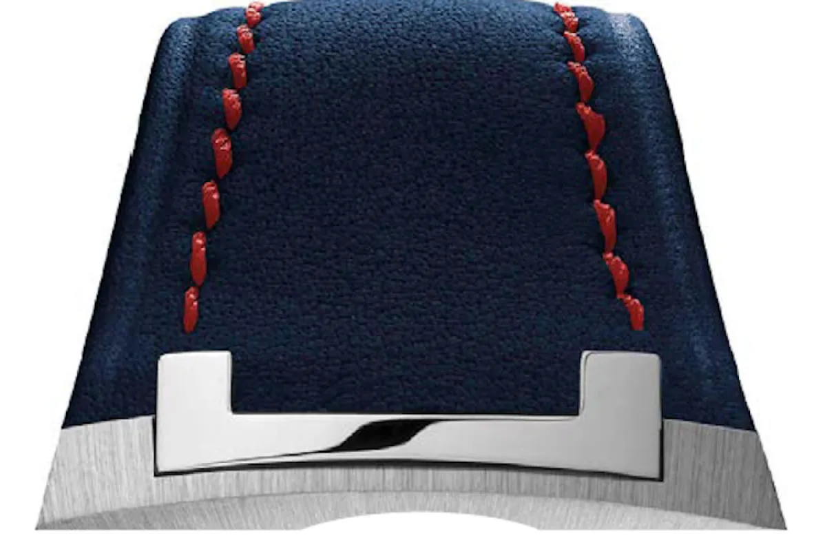 Czapek Strap Antarctique Passage de Drake Leather Blue Red Stitch sold by C.W. Sellors
