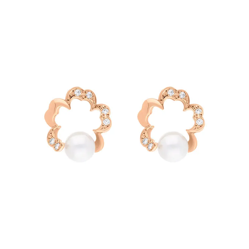 Mikimoto Cherry Blossom 18ct Rose Gold Akoya Pearl Diamond Earrings sold by C.W. Sellors