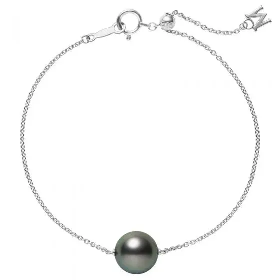 Mikimoto 18ct White Gold 10mm Black South Sea Pearl Adjustable Chain Bracelet sold by C.W. Sellors