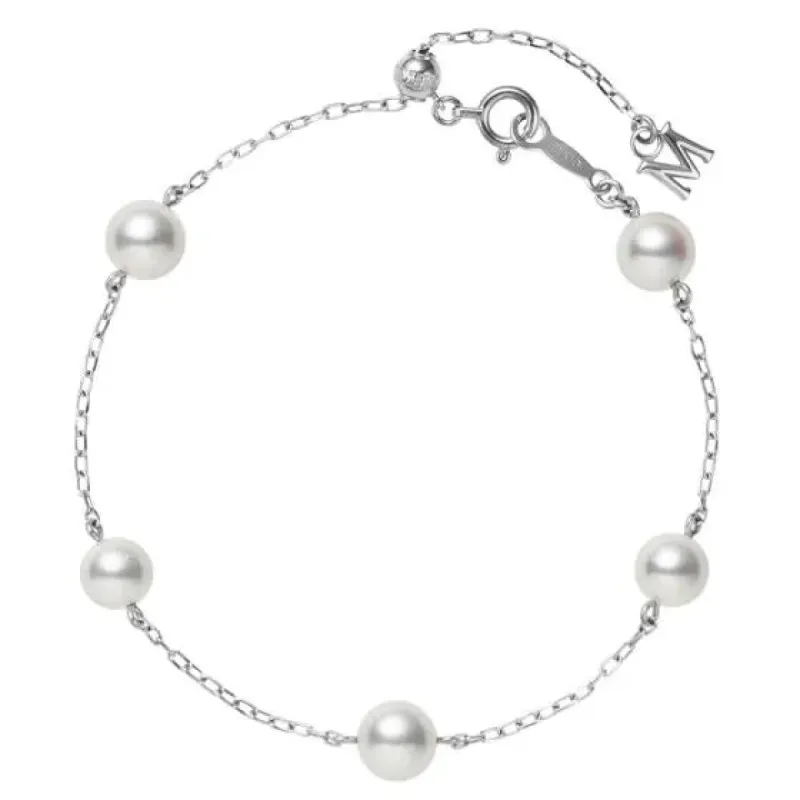 Mikimoto 18ct White Gold Five Akoya Pearls Adjustable Chain Bracelet sold by C.W. Sellors