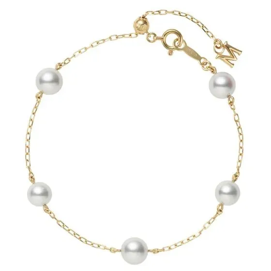 Mikimoto 18ct Yellow Gold Five Akoya Pearls Adjustable Chain Bracelet sold by C.W. Sellors