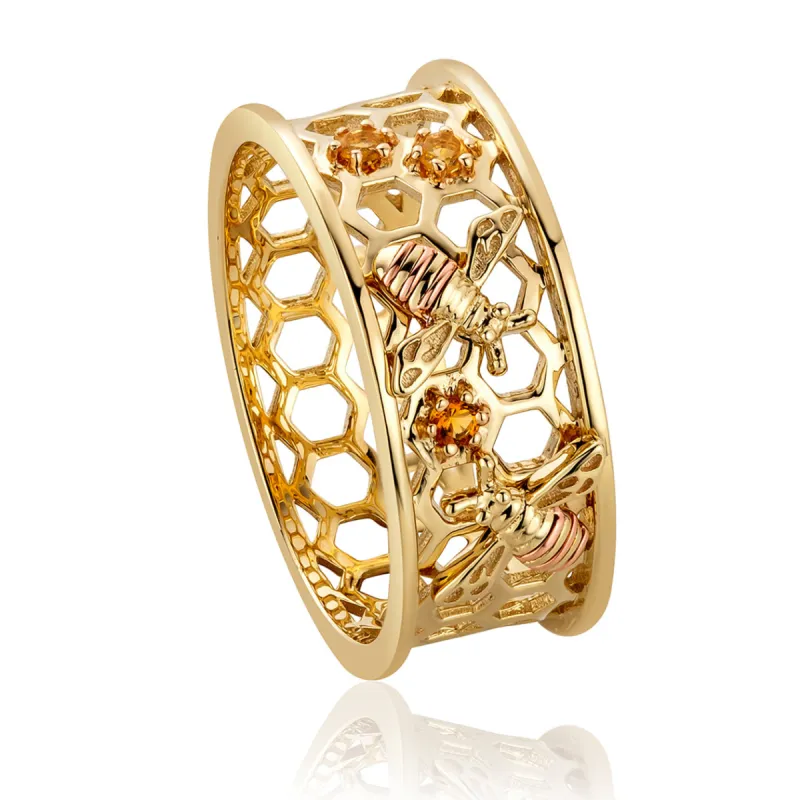Clogau Honey Bee 9ct Yellow Gold Honeycomb Ring D sold by C.W. Sellors