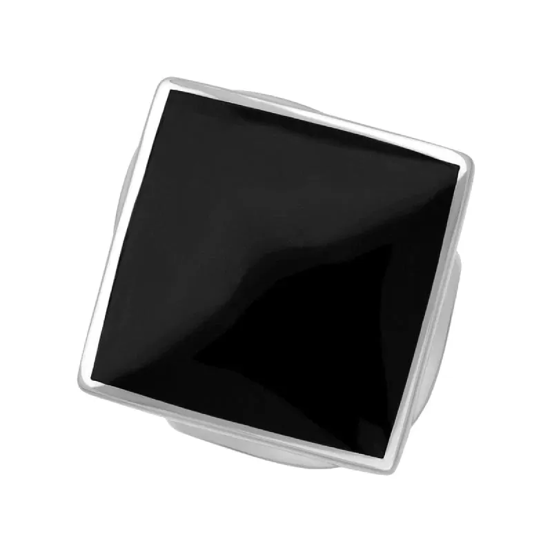 9ct White Gold Whitby Jet King's Coronation Hallmark Medium Rhombus Ring sold by C.W. Sellors