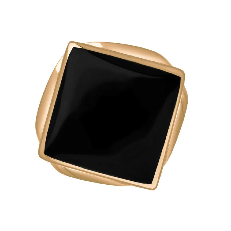 9ct Rose Gold Whitby Jet King's Coronation Hallmark Small Rhombus Ring sold by C.W. Sellors
