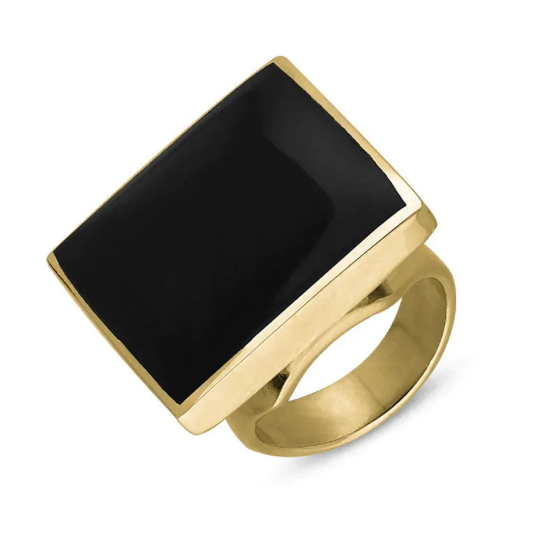 9ct Yellow Gold Whitby Jet King's Coronation Hallmark Medium Square Ring sold by C.W. Sellors