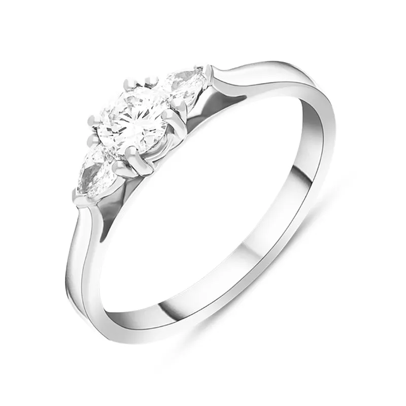 Platinum 0.46ct Diamond Round Brilliant and Pear Cut Three Stone Ring sold by C.W. Sellors