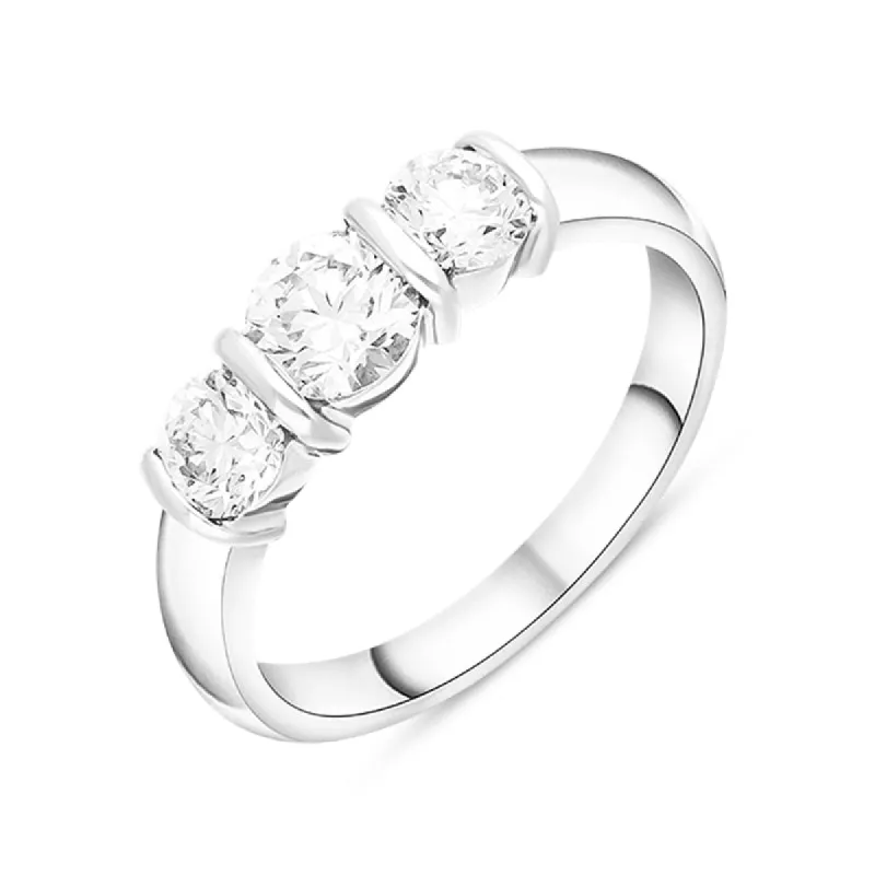 Platinum 1.03ct Diamond Round Brilliant Cut Three Stone Bar Set Ring sold by C.W. Sellors