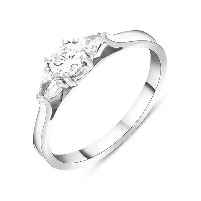 Platinum 0.57ct Diamond Round Brilliant and Pear Cut Three Stone Ring sold by C.W. Sellors