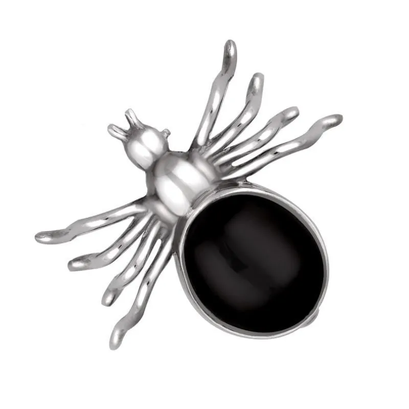 Sterling Silver Whitby Jet Medium Spider Brooch sold by C.W. Sellors