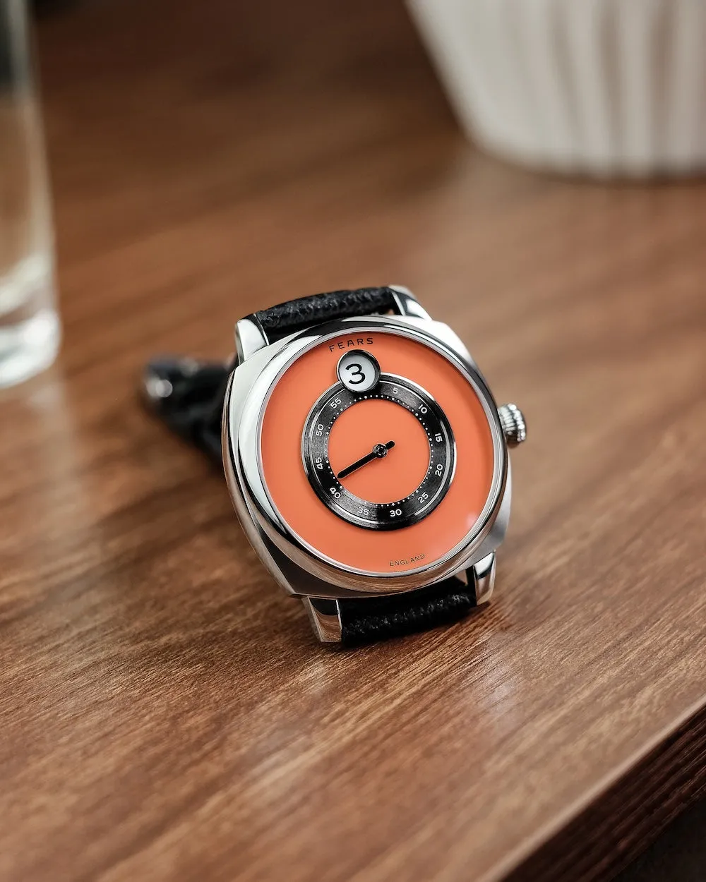 Fears Brunswick 40.5 Jump Hour Coral Lacquer Leather Watch sold by C.W. Sellors product image thumbnail 4