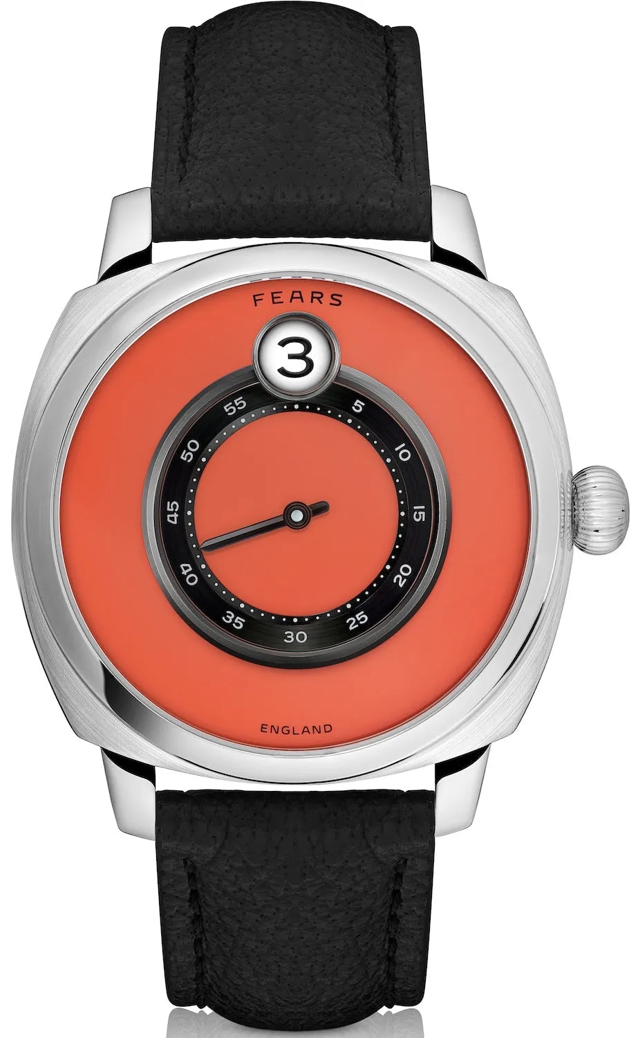Fears Brunswick 40.5 Jump Hour Coral Lacquer Leather Watch sold by C.W. Sellors