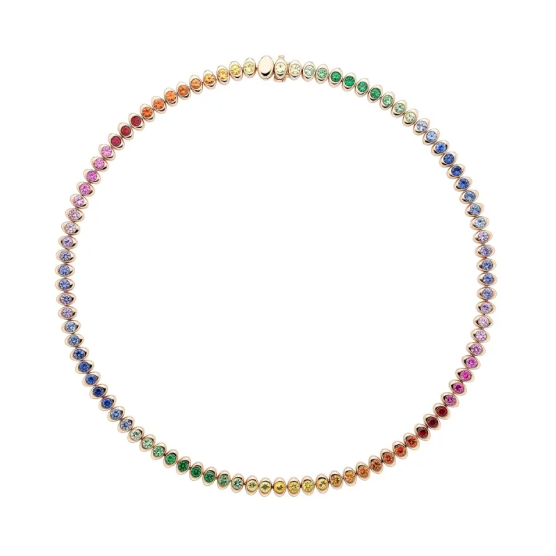 Faberge Colours of Love Cosmic Curve 18ct Rose Gold Rainbow Gemstone Necklace sold by C.W. Sellors