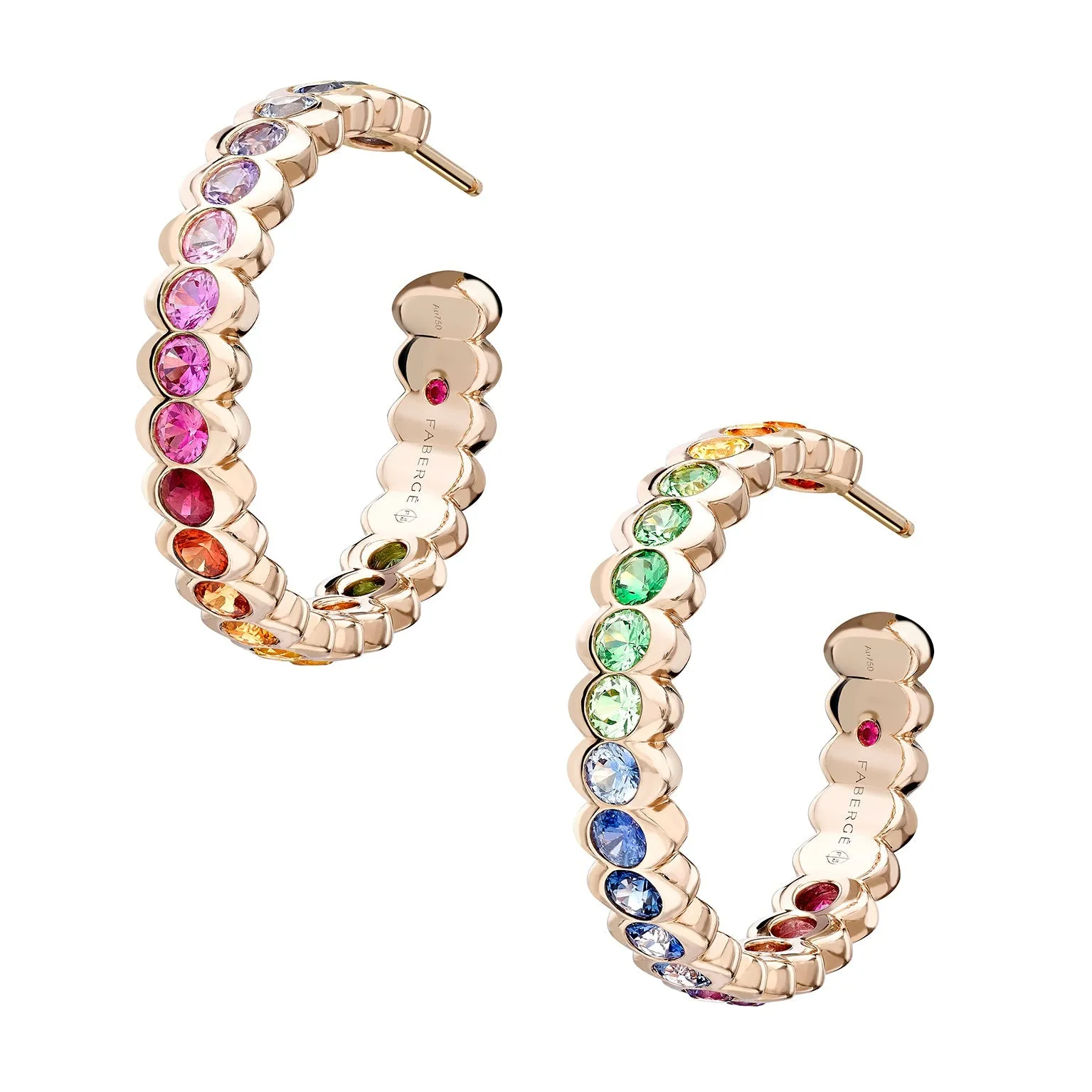 Faberge Colours of Love Cosmic Curve 18ct Rose Gold Rainbow Gemstone Hoop Earrings sold by C.W. Sellors