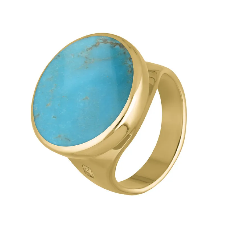 9ct Yellow Gold Turquoise King's Coronation Hallmark Small Round Ring sold by C.W. Sellors