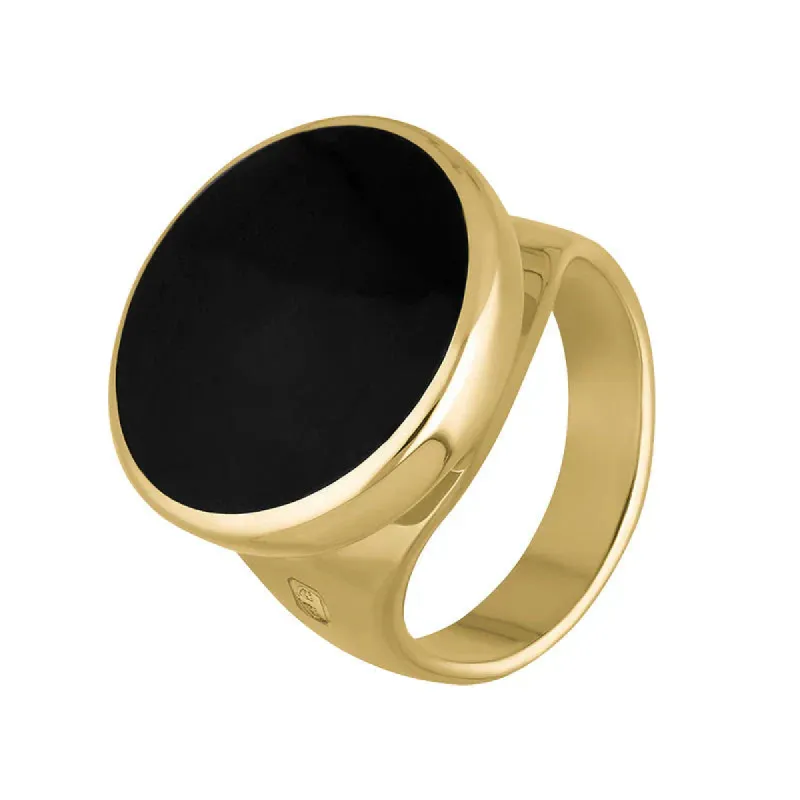 9ct Yellow Gold Whitby Jet King's Coronation Hallmark Small Round Ring sold by C.W. Sellors