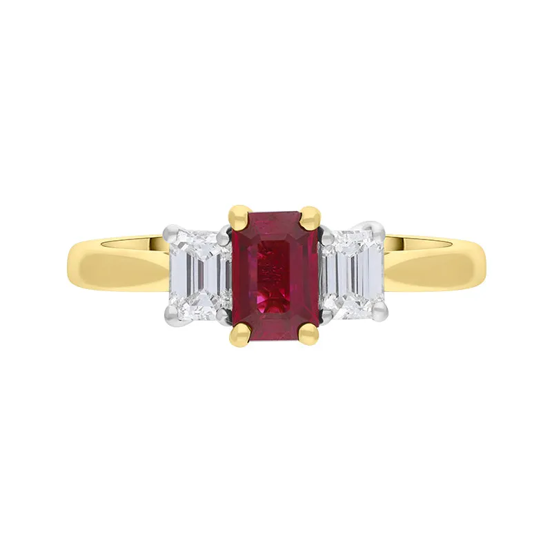 18ct Yellow Gold Ruby Diamond Emerald Cut Three Stone Ring sold by C.W. Sellors product image thumbnail 3