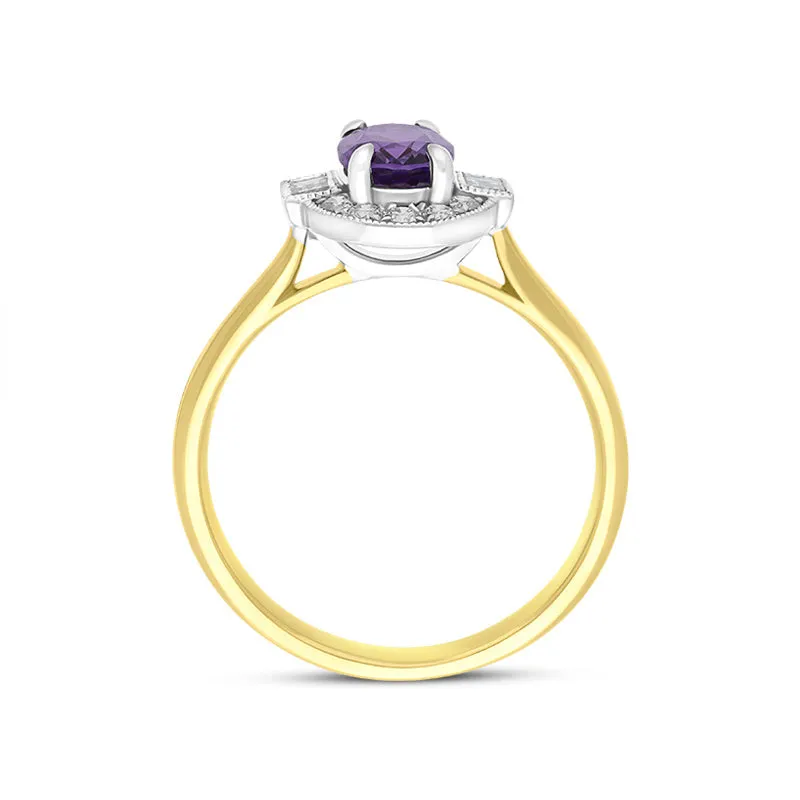18ct Yellow Gold 0.63ct Amethyst Diamond Baguette Cut Halo Ring sold by C.W. Sellors product image thumbnail 2