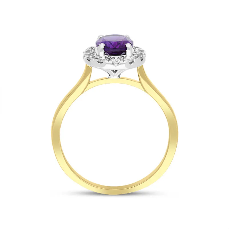 18ct Yellow Gold 1.10ct Amethyst Diamond Halo Ring sold by C.W. Sellors product image thumbnail 3