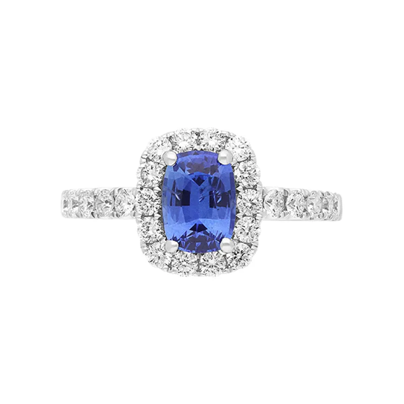 18ct White Gold 0.65ct Sapphire Diamond Halo Shoulder Set Ring sold by C.W. Sellors product image thumbnail 2