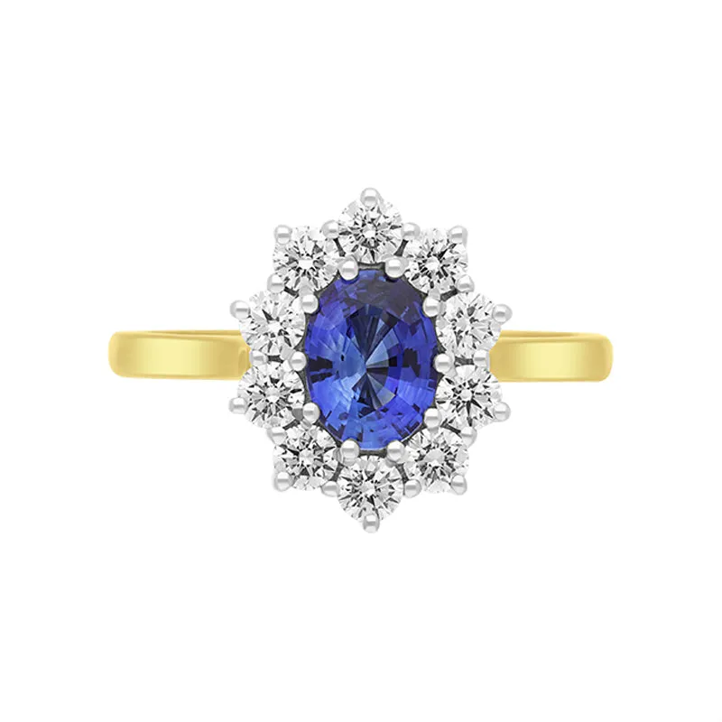 18ct Yellow Gold 0.80ct Sapphire Diamond Halo Ring sold by C.W. Sellors product image thumbnail 3