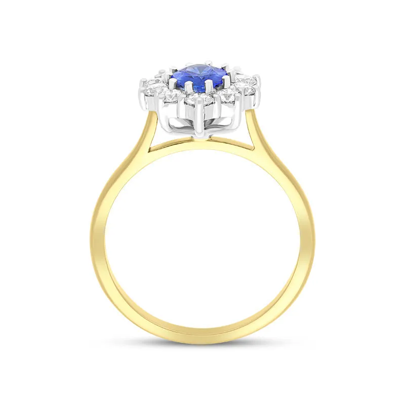 18ct Yellow Gold 0.80ct Sapphire Diamond Halo Ring sold by C.W. Sellors product image thumbnail 2