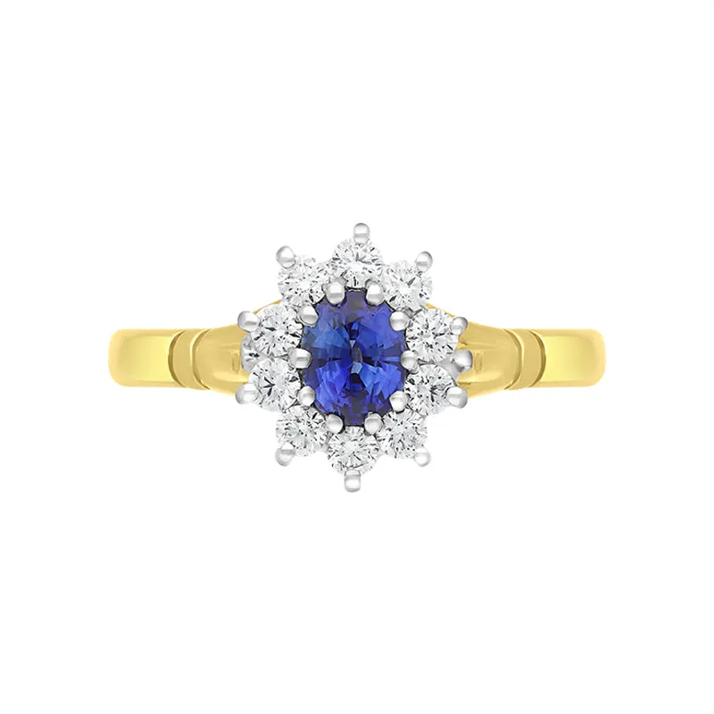 18ct Yellow Gold 0.48ct Sapphire Diamond Halo Ring sold by C.W. Sellors product image thumbnail 2