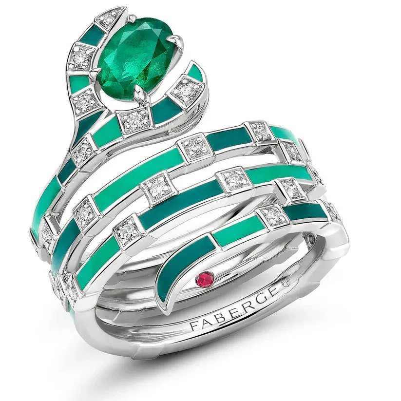 Faberge x Beetlejuice Beetlejuice 18ct White Gold Emerald Green Enamel Sandworm Spiral Wrap Ring sold by C.W. Sellors