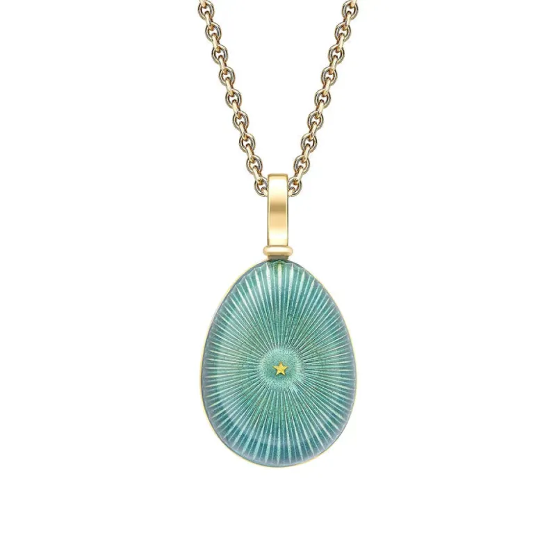 Faberge Heritage 18ct Yellow Gold & Teal Enamel Star Burst Egg Pendant sold by C.W. Sellors