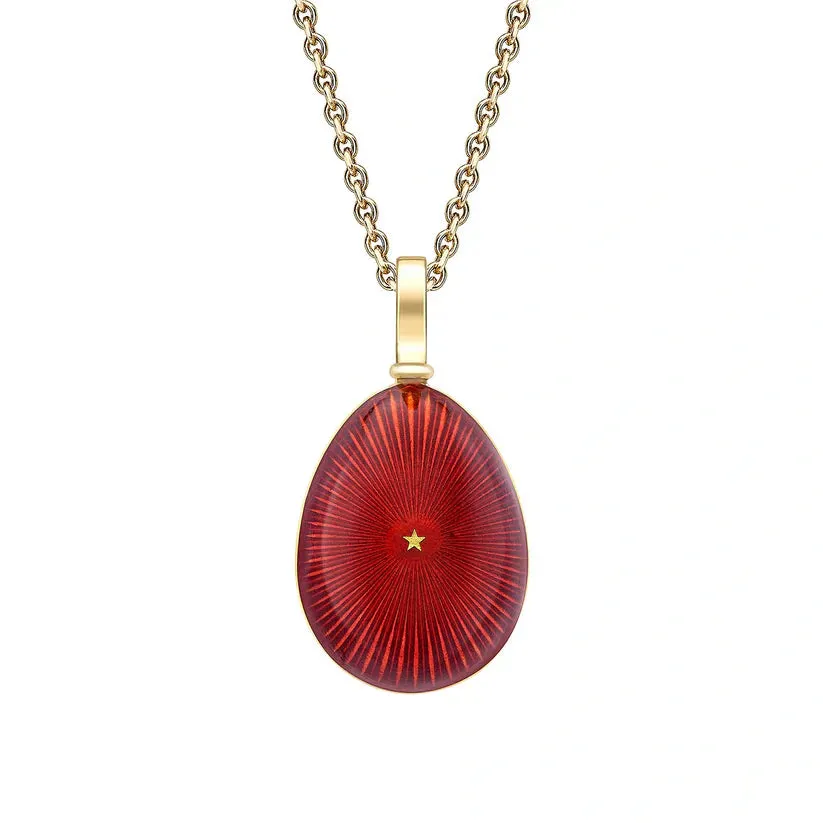 Faberge Heritage 18ct Yellow Gold & Red Enamel Star Burst Egg Pendant sold by C.W. Sellors