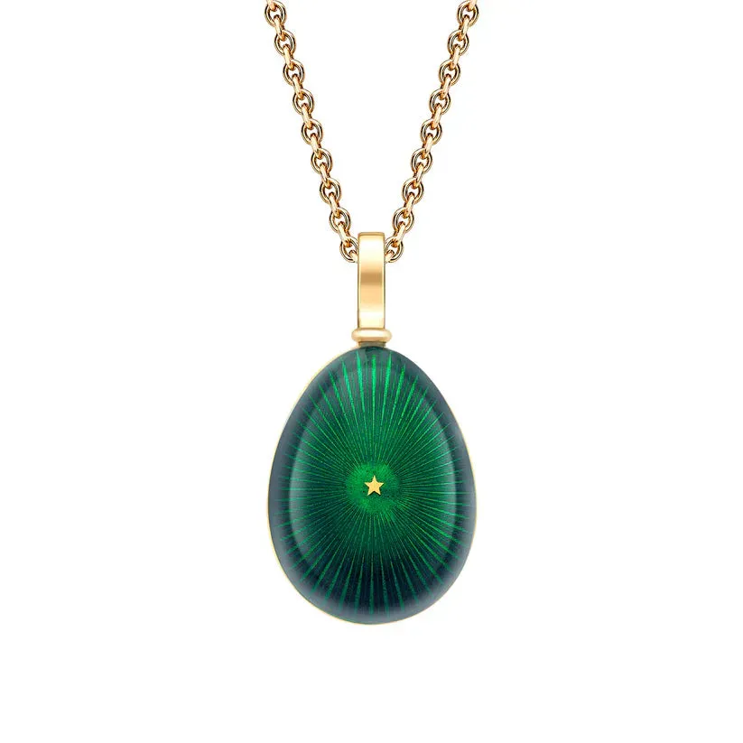 Faberge Heritage 18ct Yellow Gold & Green Enamel Star Burst Egg Pendant sold by C.W. Sellors