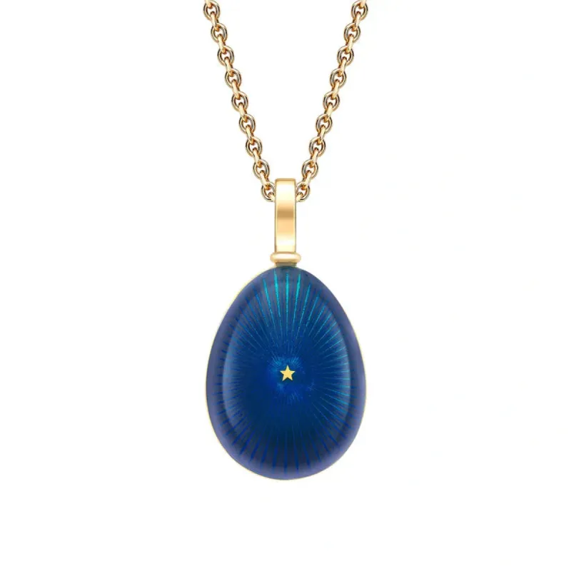 Faberge Heritage 18ct Yellow Gold & Blue Enamel Star Burst Egg Pendant sold by C.W. Sellors