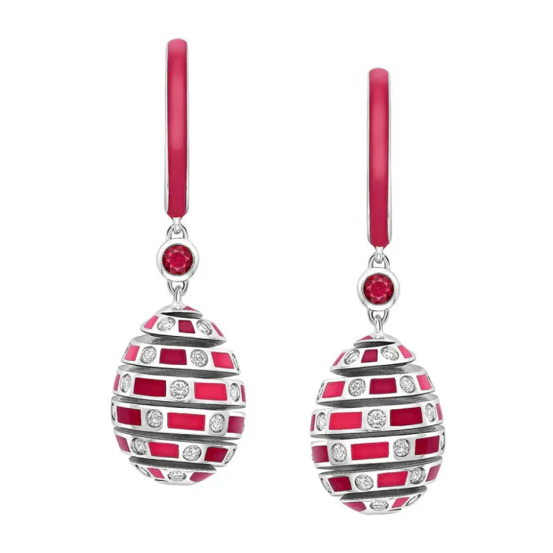 Faberge x Beetlejuice Beetlejuice 18ct White Gold Ruby & Red Enamel Sandworm Spiral Earrings sold by C.W. Sellors