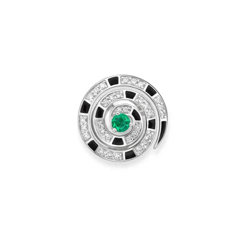 Faberge x Beetlejuice Beetlejuice 18ct White Gold Emerald & Diamond Spiral Lapel Pin sold by C.W. Sellors