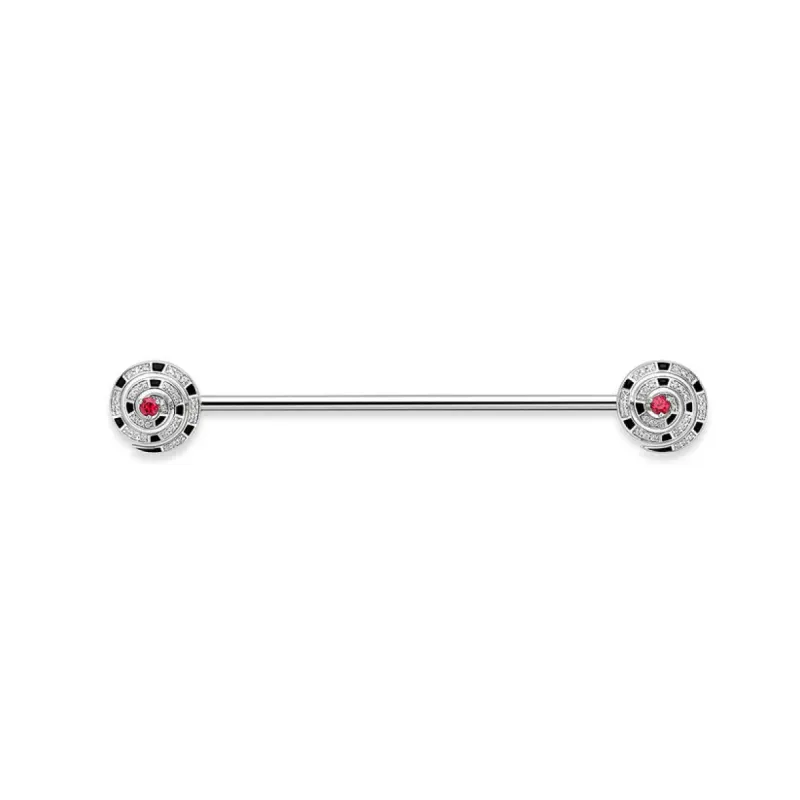 Faberge x Beetlejuice Beetlejuice 18ct White Gold Ruby Diamond Black Enamel Spiral Collar Bar sold by C.W. Sellors