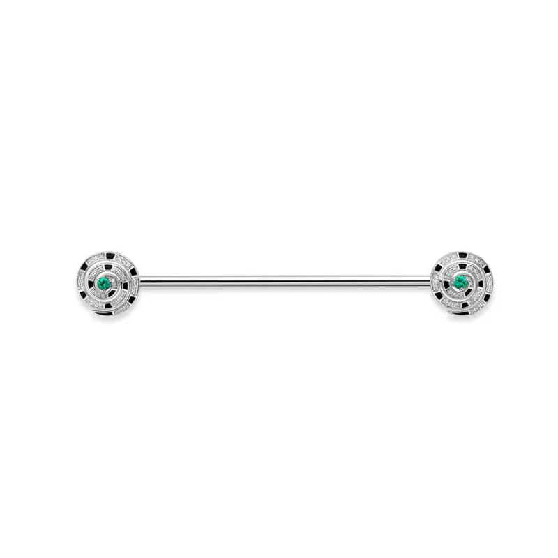 Faberge x Beetlejuice Beetlejuice 18ct White Gold Emerald Diamond Black Enamel Spiral Collar Bar sold by C.W. Sellors