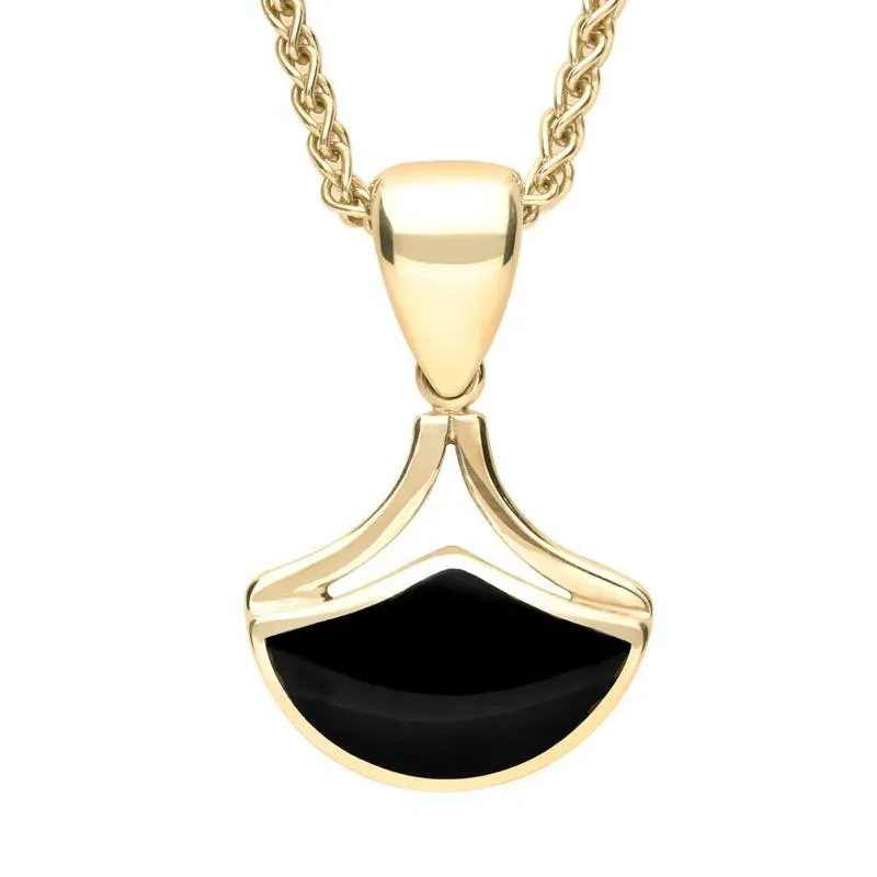 9ct Yellow Gold Whitby Jet Fan Shaped Necklace sold by C.W. Sellors