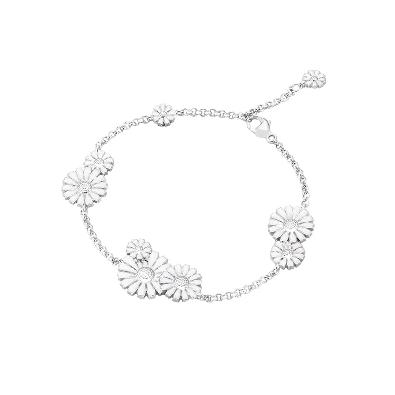 Georg Jensen Daisy Sterling Silver White Enamel Cluster Bracelet sold by C.W. Sellors