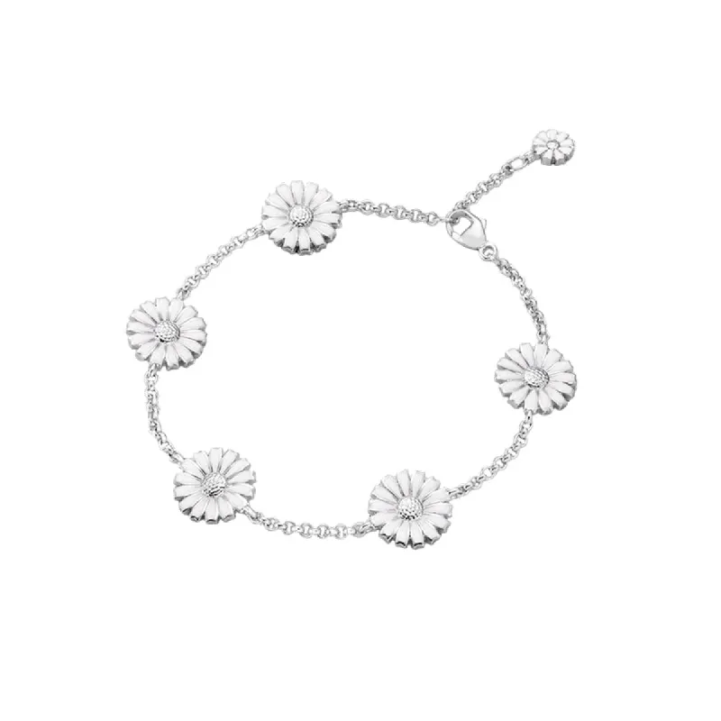 Georg Jensen Daisy Sterling Silver White Enamel Bracelet sold by C.W. Sellors