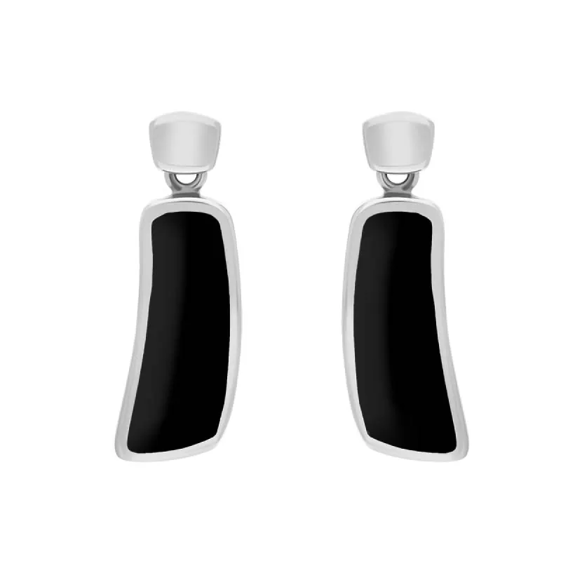 9ct White Gold Whitby Jet Organic Curved Drop Earrings D sold by C.W. Sellors