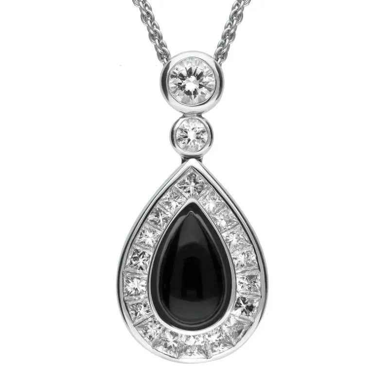 18ct White Gold Whitby Jet 2.17ct Diamond Central Pear Necklace sold by C.W. Sellors