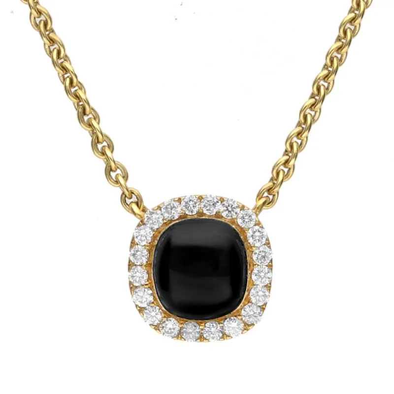 18ct Yellow Gold Whitby Jet 0.14ct Diamond Cushion Shaped Necklace sold by C.W. Sellors