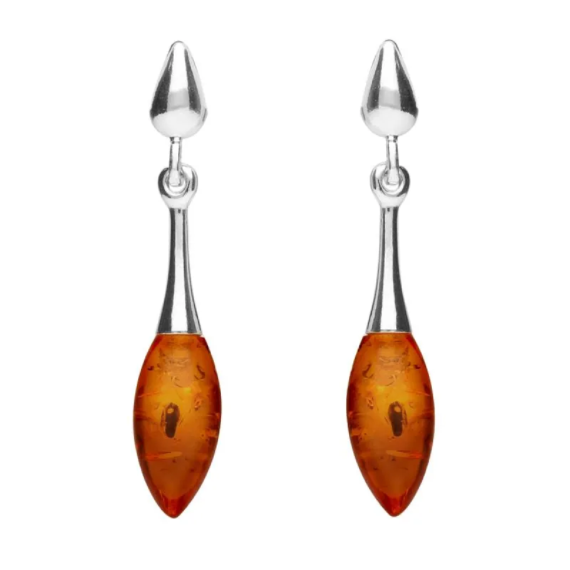 Sterling Silver Amber Long Slim Marquise Drop Stud Earrings sold by C.W. Sellors