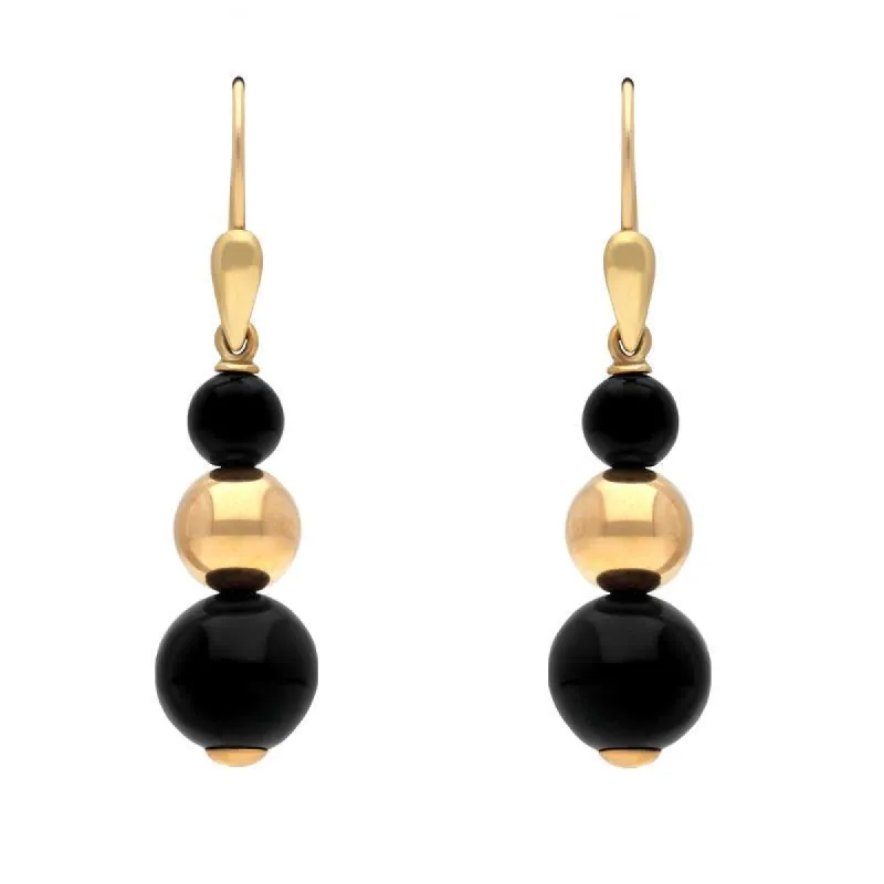 9ct Yellow Gold Whitby Jet Three Piece Bead Drop Earrings D sold by C.W. Sellors