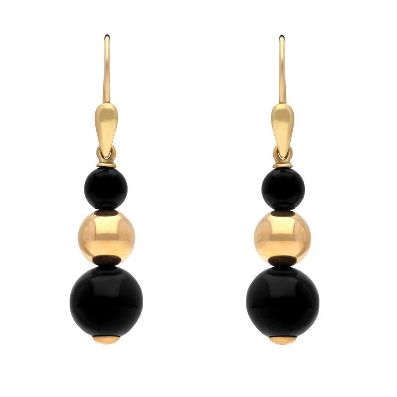 9ct Yellow Gold Whitby Jet Three Piece Bead Drop Earrings D sold by C.W. Sellors