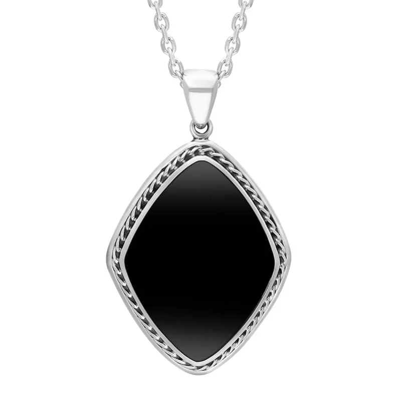 Sterling Silver Whitby Jet Rhombus Rope Edge Necklace sold by C.W. Sellors